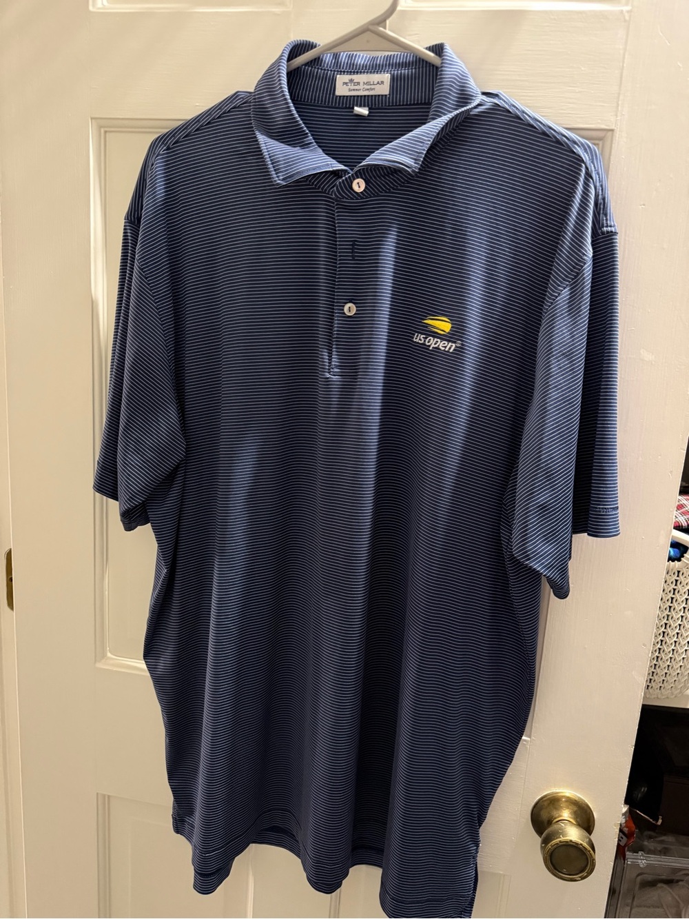Peter Millar Navy and White Striped US Open Polo